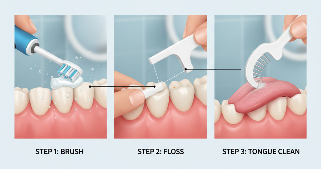 Best Night Routine for Plaque Control using cleaning sequence
