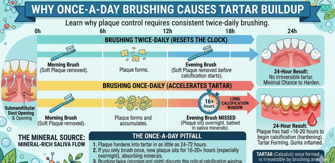 Does brushing once a day cause tartar