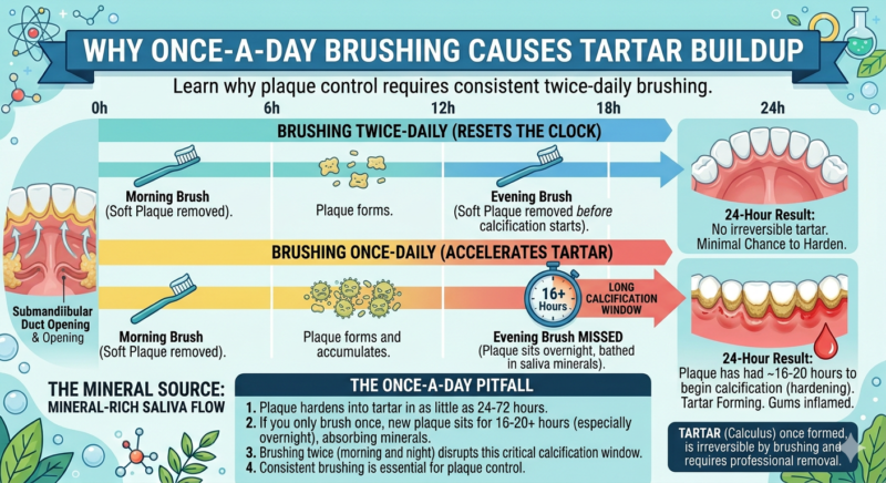 Does brushing once a day cause tartar