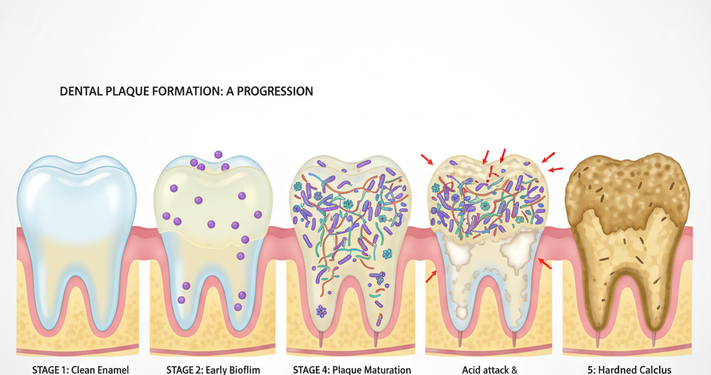 Plaque Formation Stages Explained from early biofilm