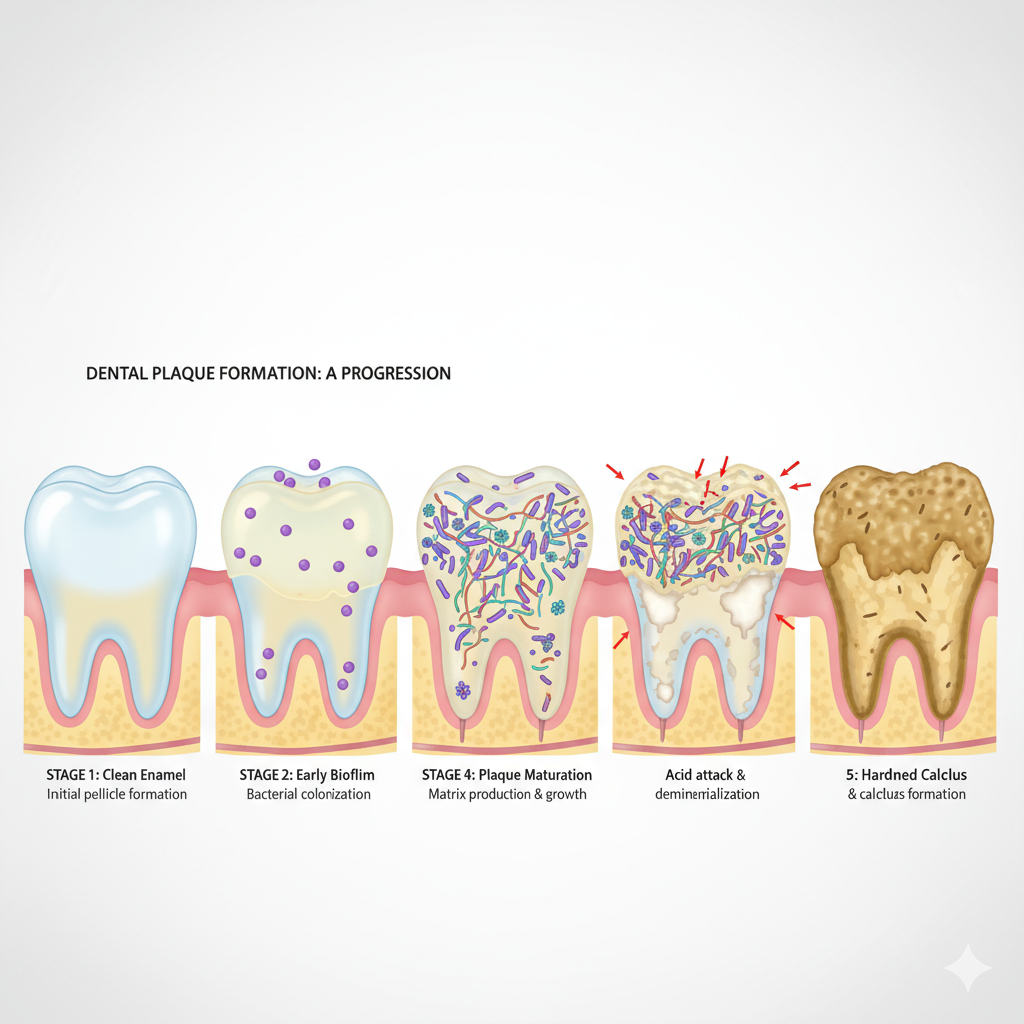 Plaque Formation Stages Explained from early biofilm