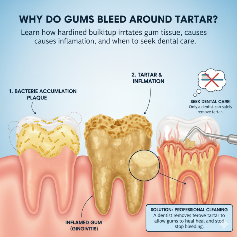 Why do gums bleed around tartar