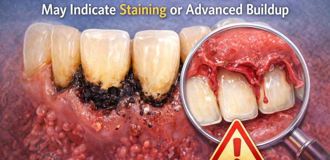 Black tartar on teeth may indicate staining or advanced buildup