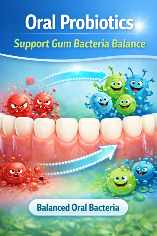 Oral probiotics supporting healthy bacteria balance in gums