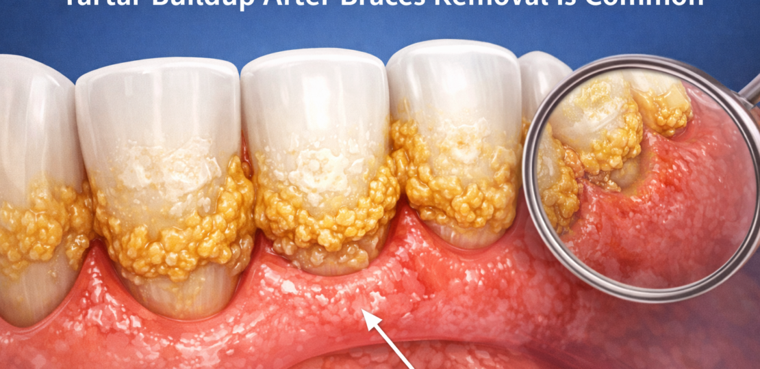 Tartar buildup after braces removal is common.