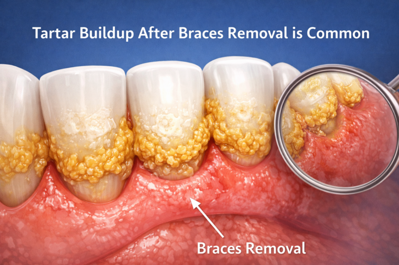 Tartar buildup after braces removal is common.